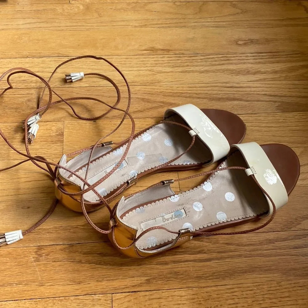 BODEN wrap sandals rose gold brown leather and ivory colors sz 39 or 8.5